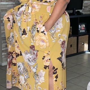Mustard floral and tiger print maxi dress